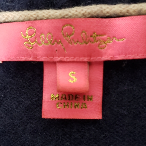 Lilly Pulitzer Sweater Open Cardigan Small Navy Blue Cashmere Norwood Pockets - Picture 6 of 16